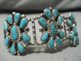 Amazing Vintage Native American Navajo Triple Turquoise Florals Sterling Silver Bracelet Cuff-Nativo Arts