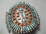 Best Vintage Native American Navajo Needle Turquoise Coral Sterling Silver Bracelet Old-Nativo Arts