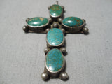 Magnificent Vintage Native American Navajo Early Green Turquoise Cross Sterling Silver Pendant-Nativo Arts