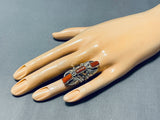 Dazzling Native American Navajo Coral Sterling Silver Ring-Nativo Arts