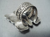 Superb San Felipe Native American Turquoise Sterling Silver Butterfly Ring-Nativo Arts