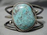 Superior Vintage Native American Navajo Huge Blue Vivid Turquoise Sterling Silver Bracelet Old-Nativo Arts