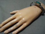 Custom Vintage Native American Navajo Old Green Turquoise Sterling Silver Bracelet Old-Nativo Arts