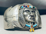 Most Detailed Vintage Native American Navajo Chief Sterling Silver Turquoise Bracelet-Nativo Arts