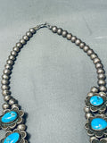 Rare Turquoise Vintage Native American Navajo Sterling Silver Squash Blossom Necklace-Nativo Arts