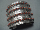 Superior Zuni Native American Coral Sterling Silver Huge Bracelet-Nativo Arts