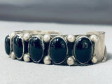 Excellent Signed Vintage Native American Navajo Black Onyx Sterling Silver Bracelet-Nativo Arts