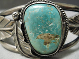 For Large Wrist Vintage Native American Navajo Royston Turquoise Leaf Sterling Silver Bracelet-Nativo Arts