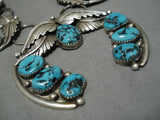Amazing Vintage Native American Navajo Turquoise Sterling Silver Squash Blossom Necklace-Nativo Arts