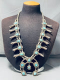 Rare Womens Vintage Native American Navajo Turquoise Sterling Silver Squash Blossom Necklace-Nativo Arts
