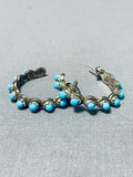 Wonderful Vintage Native American Zuni Sleeping Beauty Turquoise Sterling Silver Hoop Earrings-Nativo Arts