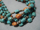 Asoutnding Vintage Native American Navajo Turquoise Sterling Silver Heishi Necklace-Nativo Arts