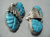 Exquisite Zuni Carved Turquoise Sterling Silver Earrings Native American-Nativo Arts