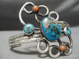 Museum Vintage Native American Navajo Swirling Persin Turquoise Sterling Silver Bracelet Old-Nativo Arts