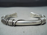 Authentic Vintage Native American Navajo Orville Tsinnie Sterling Silver Coil Bracelet Old-Nativo Arts
