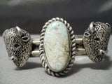 Heavy Thick Vintage Native American Navajo Turquoise Buffalo Sterling Silver Bracelet Old-Nativo Arts