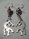 Wonderful Vintage Native American Navajo Dancing Kokopelli Sterling Silver Turquoise Earrings-Nativo Arts