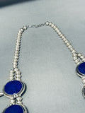 Full Naja Very Rare Native American Navajo Lapis Sterling Silver Squash Blossom Necklace-Nativo Arts