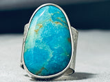 Breathtaking Native American Navajo Gigantic Royston Turquoise Sterling Silver Ring-Nativo Arts