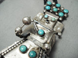 One Of The Biggest Vintage Native American Navajo Turquoise Sterling Silver Kachina Bolo Tie Old-Nativo Arts