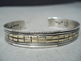 Dramatic Navajo Sterling Silver & Gold Bracelet Native American-Nativo Arts