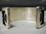 Huge Intense Inlay Native American Navajo Turquoise Opal Sterling Silver Bracelet Cuff-Nativo Arts