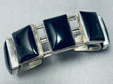 Big Square Black Stone Vintage Native American Navajo Sterling Silver Bracelet-Nativo Arts