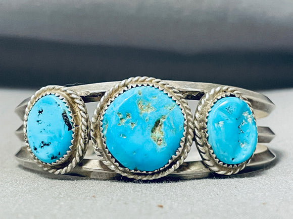 Authentic Vintage Native American Navajo Blue Gem Turquoise Sterling Silver Bracelet-Nativo Arts