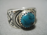 Expressive Vintage Kingman Turquoise Sterling Silver Ring Old Native American-Nativo Arts
