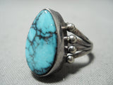 Rare Turquoise Vintage Native American Navajo Blue Diamond Sterling Silver Ring Old-Nativo Arts