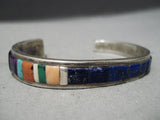 Important Vintage Native American Navajo Lapis Sterling Silver Turquoise Bracelet Old-Nativo Arts