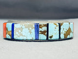 Signed Native American Navajo #8 Turquoise Thicker Sterling Silver Bracelet Cuff-Nativo Arts