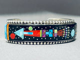Monument Valley Native American Navajo Turquoise Space Kachina Inlay Sterling Silver Bracelet-Nativo Arts