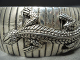 Detailed Lizard Vintage Native American Navajo Sterling Silver Channeled Bracelet Cuff-Nativo Arts