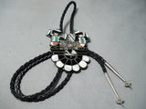 One Of The Biggest Vintage Native American Zuni Turquoise War God Sterling Silver Bolo Tie-Nativo Arts