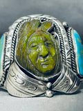 Native American Important Hand Carved Chief Francisco Gomez Turquoise Sterling Silver Bracelet-Nativo Arts