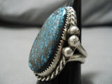 Important Vintage Native American Navajo Lander Blue Turquoise Sterling Silver Ring-Nativo Arts