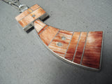 Unique Navajo Native American Spiny Oyster Sterling Silver Kokopelli Necklace-Nativo Arts