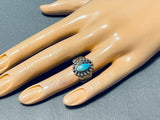 Eye-catching Vintage Native American Navajo Old Kingman Turquoise Sterling Silver Ring-Nativo Arts