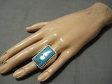 Impressive Modernistic Native American Navajo Squared Turquoise Sterling Silver Ring-Nativo Arts