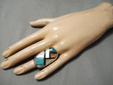 Quality Vintage Native American Navajo Cherckerboard Turquoise Sterling Silver Ring-Nativo Arts