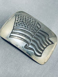 Very Unique American Flag Handmade Vintage Native American Navajo Sterling Silver Buckle-Nativo Arts