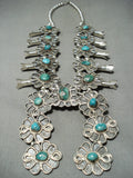 One Of Biggest Vintage Native American Navajo Turquoise Sterling Silver Squash Blossom Necklace-Nativo Arts