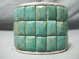One Of Biggest Native American Green Turquoise Inlay Sterling Silver Bracelet-Nativo Arts