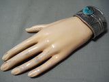 Heavy Navajo Native American Old Kingman Turquoise Sterling Silver Bracelet-Nativo Arts
