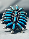 One Fo The Best Vintage Native American Navajo Needle Turquoise Sterling Silver Ring-Nativo Arts