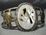 Exquisite Vintage Native American Zuni Mother Of Pearl Sterling Silver Bracelet Old Bird-Nativo Arts