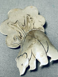 Sweet Vintage Native American Navajo Sterling Silver Bear Pin-Nativo Arts