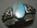Important Vintage Native American Navajo Emer Thompson Turquoise Sterling Silver Bracelet Old-Nativo Arts