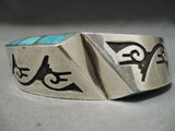 One Of Best Multi Technique Vintage Native American Navajo Turquoise Sterling Silver Bracelet-Nativo Arts